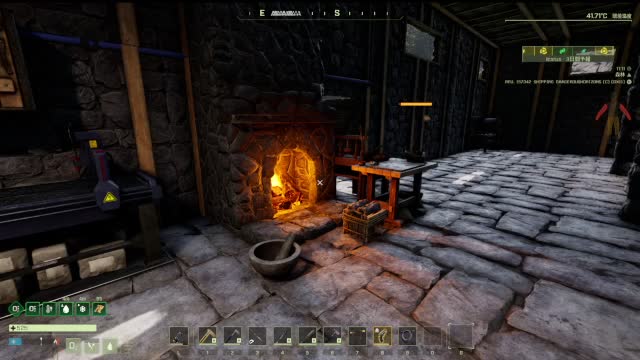 Forge aflame, craft in progress